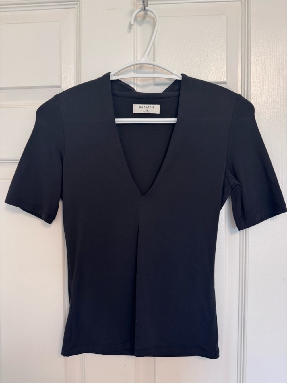 Aritzia Babaton Black V-Neck Short Sleeve Top
